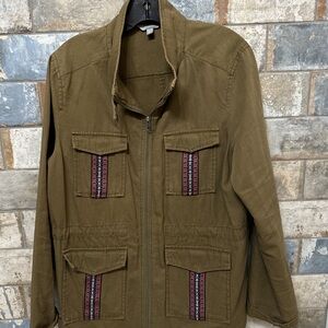 Rubbish Olive Utility Jacket with Patterned Accents